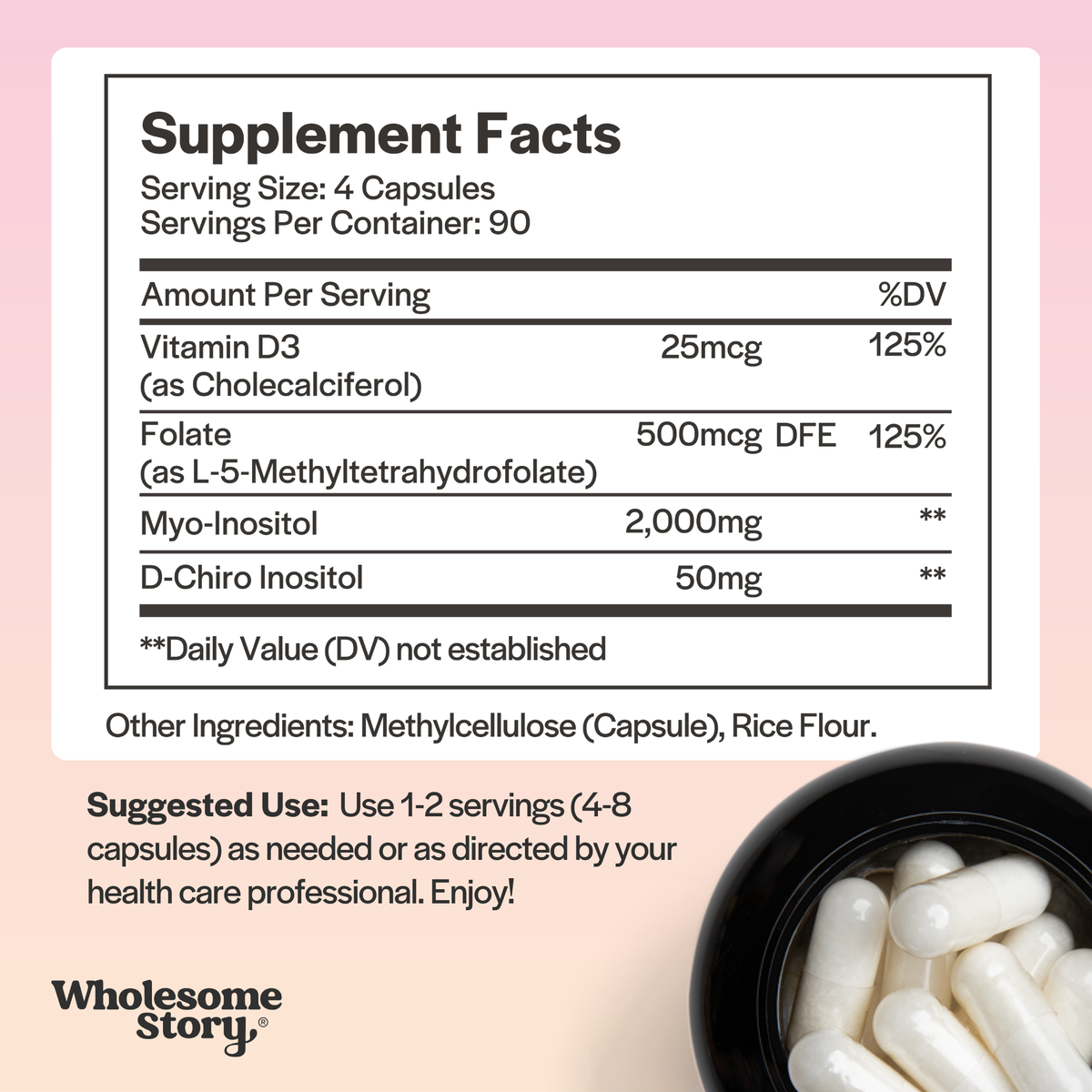Myo-Inositol & D-Chiro Inositol + MTHF Folate + Vitamin D3, Supplement Facts label